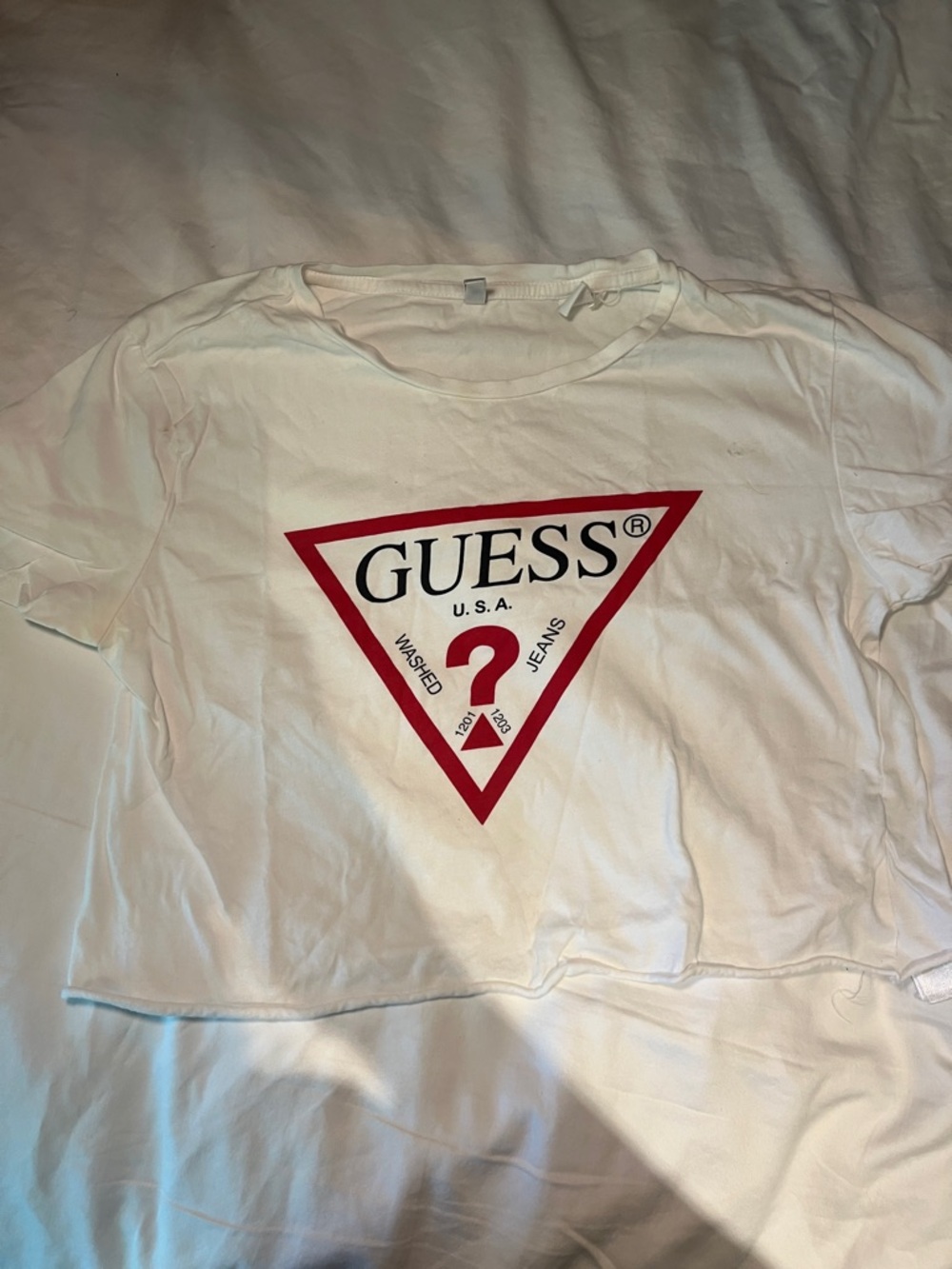 Guess White Tee with Red Triangle Logo